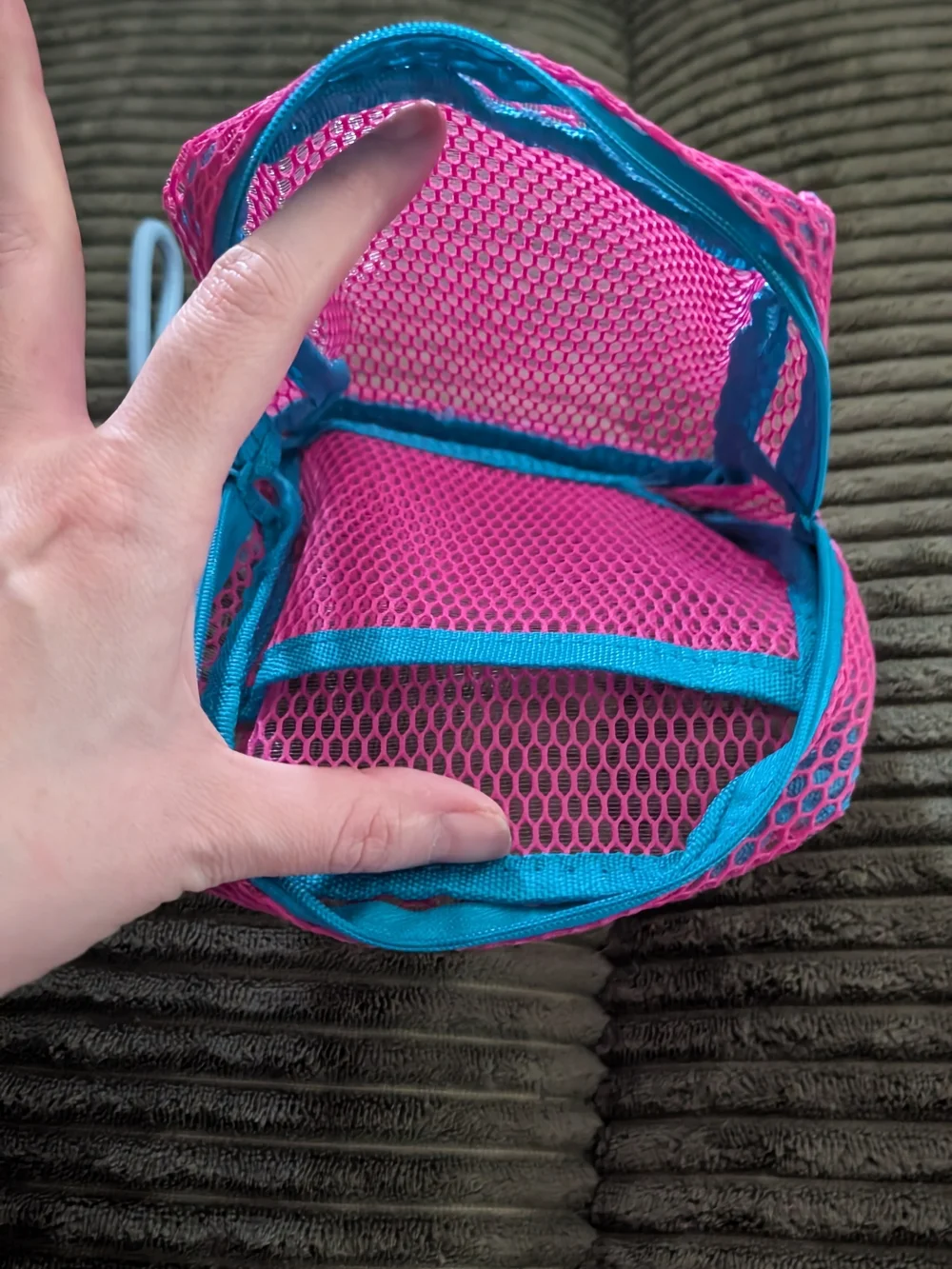 🦋 Pink Mesh Wristlet Pouch with Blue Accents